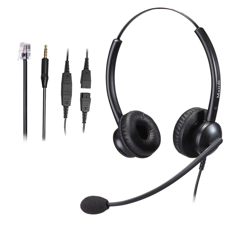 MAIRDI Call Center Headset with Microphone Noise Canceling, Office Phone Headset with RJ9 Jack & 3.5mm Connector for Landline Deskphone Cell Phone PC Laptop, for Mitel Aastra Toshiba NEC Shoretel - Image 1
